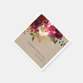 Serviette En Papier Rustique Burlap Bourgogne mariage Floral serviette (Coin)