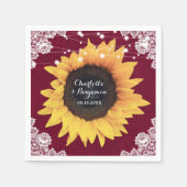 Serviette En Papier Rustique Burlap Dentelle Bourgogne Mariage de tour (Devant)