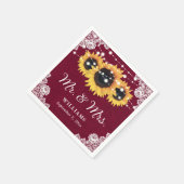 Serviette En Papier Rustique Burlap Dentelle Tournesol Bourgogne Maria (Coin)