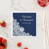 Serviette En Papier Rustique Burlap et dentelle Mariage bleu marine (En situation)