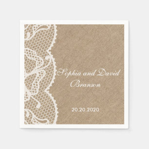 Serviette En Papier Rustique Burlap et dentelle Mariage Personnalisé