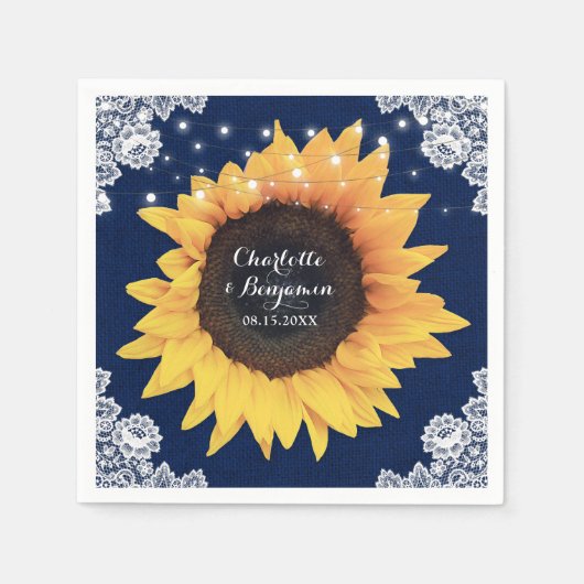 Serviette En Papier Rustique Burlap Lace Marine Bleu et Mariage de tou (Devant)