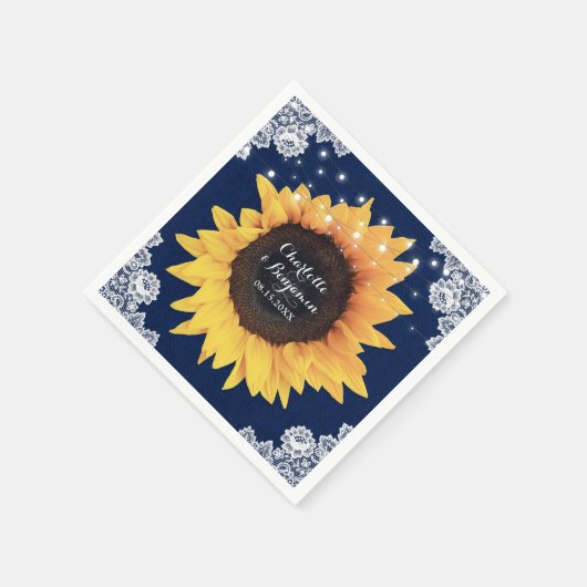 Serviette En Papier Rustique Burlap Lace Marine Bleu et Mariage de tou (Coin)