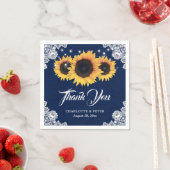 Serviette En Papier Rustique Burlap Lace Tournesol Mariage bleu marine (En situation)