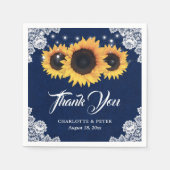 Serviette En Papier Rustique Burlap Lace Tournesol Mariage bleu marine (Devant)