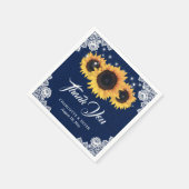 Serviette En Papier Rustique Burlap Lace Tournesol Mariage bleu marine (Coin)