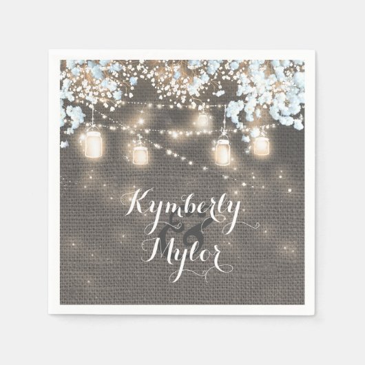 Serviette En Papier Rustique Burlap Lights Mason Jars Mariage (Devant)
