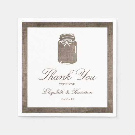 Serviette En Papier Rustique Burlap Mason Jar Mariage (Devant)