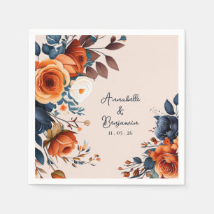 Serviette En Papier Rustique Burnt Orange et Mariage bleu