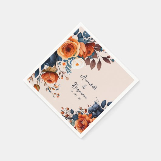Serviette En Papier Rustique Burnt Orange et Mariage bleu (Coin)