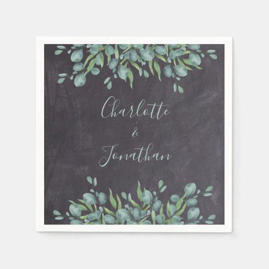 Serviette En Papier Rustique Chalkboard Eucalyptus Mariage de verdure (Devant)