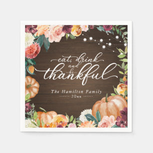 Serviette En Papier Rustique Chic Automne Floral Thanksgiving Dîner