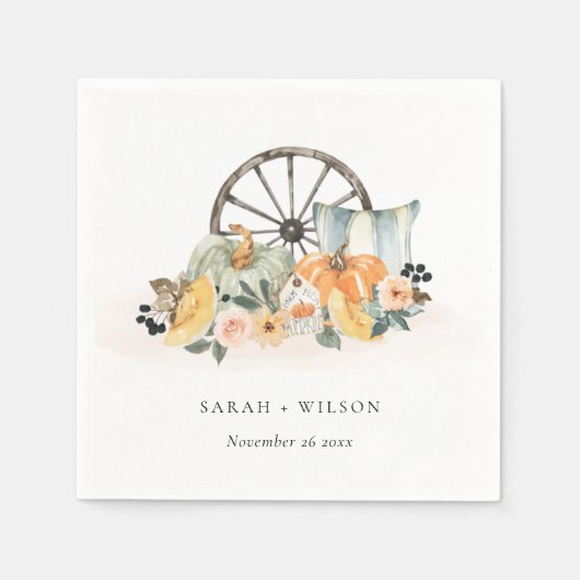 Serviette En Papier Rustique Citrouille de chute Mariage de roue flora (Devant)