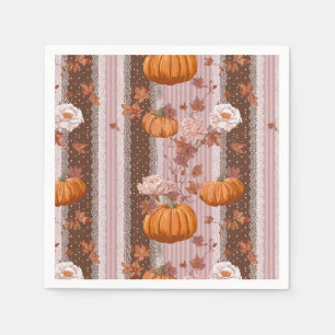 Serviette En Papier Rustique Citrouilles d'automne & dentelle fleurie