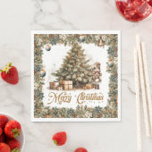 Serviette En Papier Rustique classique sauge vert et arbre de Noël (En situation)