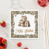Serviette En Papier Rustique classique sauge vert et cadeaux de Noël (En situation)