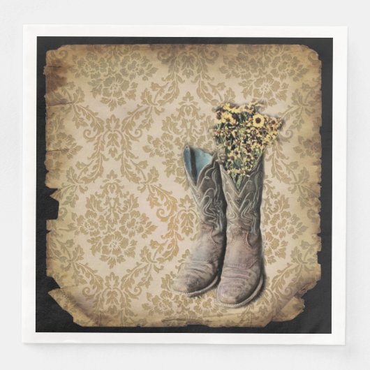 Serviette En Papier rustique damassé western country cowboy boot (Devant)