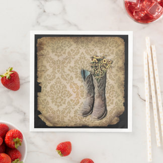 Serviette En Papier rustique damassé western country cowboy boot