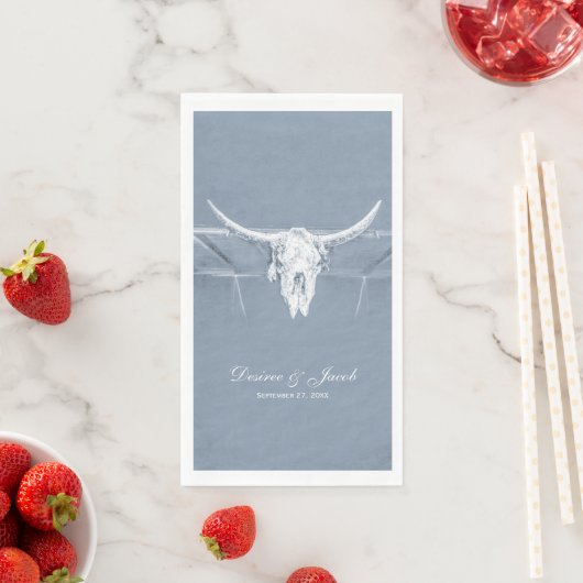 Serviette En Papier Rustique Dusty Bleu Blanc Vache Occidentale Mariag (En situation)