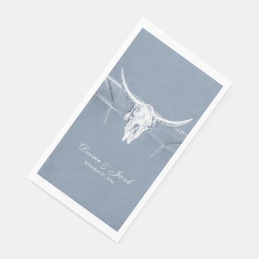 Serviette En Papier Rustique Dusty Bleu Blanc Vache Occidentale Mariag (Coin)