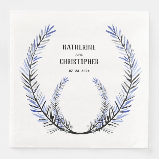 Serviette En Papier Rustique Dusty Bleu Épinette Arbre tige Crest Wrea (Devant)