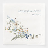 Serviette En Papier Rustique Dusty Blue Fleurs sauvages & Daisy Mariag (Devant)