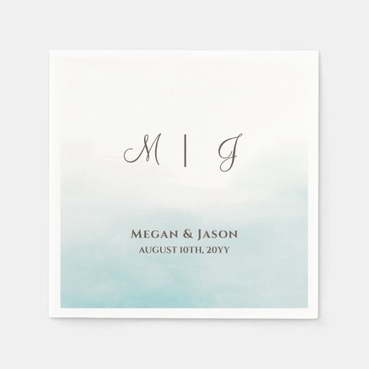 Serviette En Papier Rustique Dusty Blue Monogrammed Mariage Cocktail (Devant)