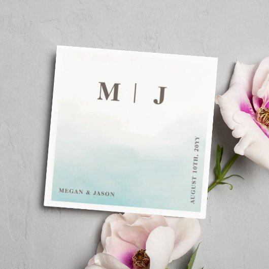 Serviette En Papier Rustique Dusty Blue Monogrammed Mariage Cocktail