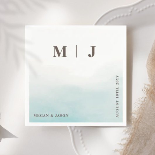 Serviette En Papier Rustique Dusty Blue Monogrammed Mariage Cocktail