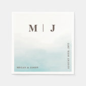 Serviette En Papier Rustique Dusty Blue Monogrammed Mariage Cocktail (Devant)