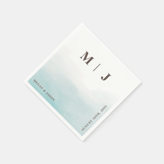 Serviette En Papier Rustique Dusty Blue Monogrammed Mariage Cocktail (Coin)