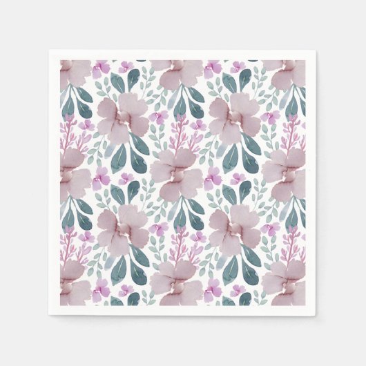 Serviette En Papier Rustique Dusty Rose Floral verdure (Devant)