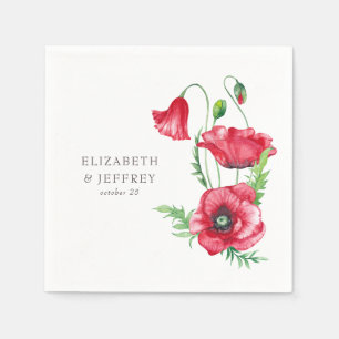 Serviette En Papier Rustique Elegant Aquarelle Script Red Poppy Mariag