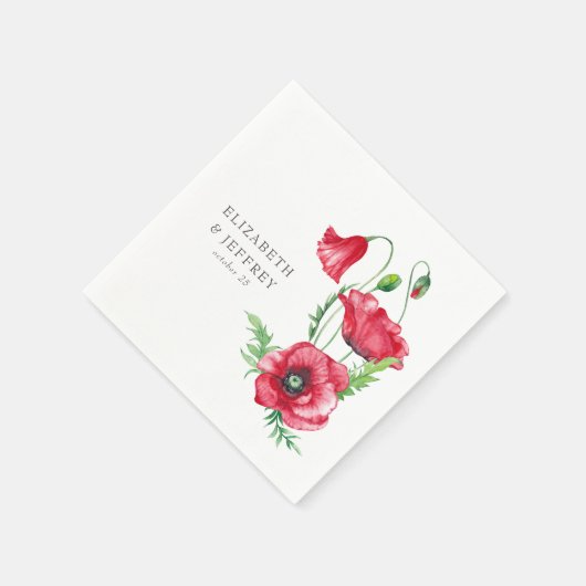 Serviette En Papier Rustique Elegant Aquarelle Script Red Poppy Mariag (Coin)