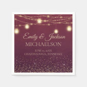 Serviette En Papier Rustique Elegant Bourgogne Gold String Mariage (Devant)