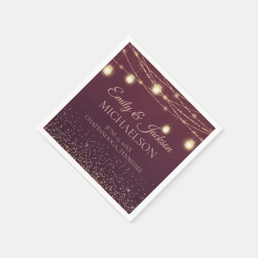 Serviette En Papier Rustique Elegant Bourgogne Gold String Mariage (Coin)