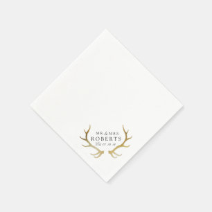 Serviette En Papier Rustique & Élégant Cerf Or   Mariage Nom Personnal