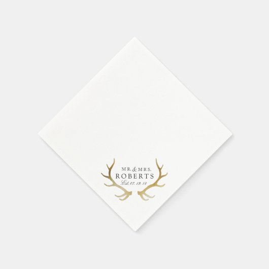 Serviette En Papier Rustique & Élégant Cerf Or | Mariage Nom Personnal (Coin)
