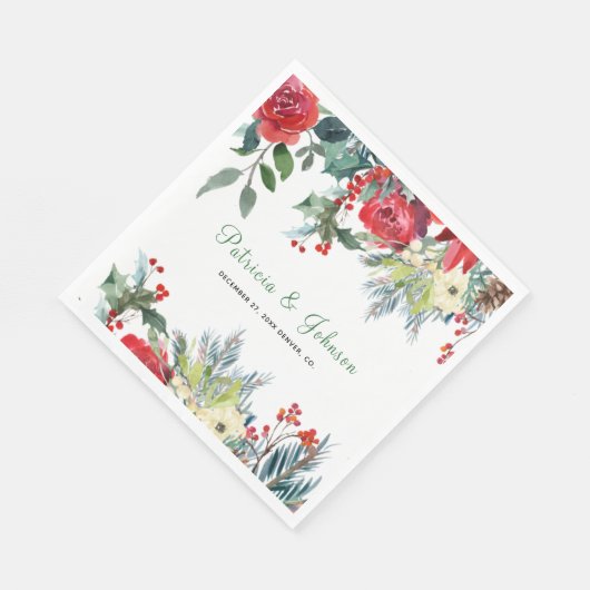 Serviette En Papier Rustique élégant floral moderne mariage de Noël (Coin)