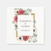 Serviette En Papier Rustique Elegant Rouge et or Floral Blanc Mariage (Devant)