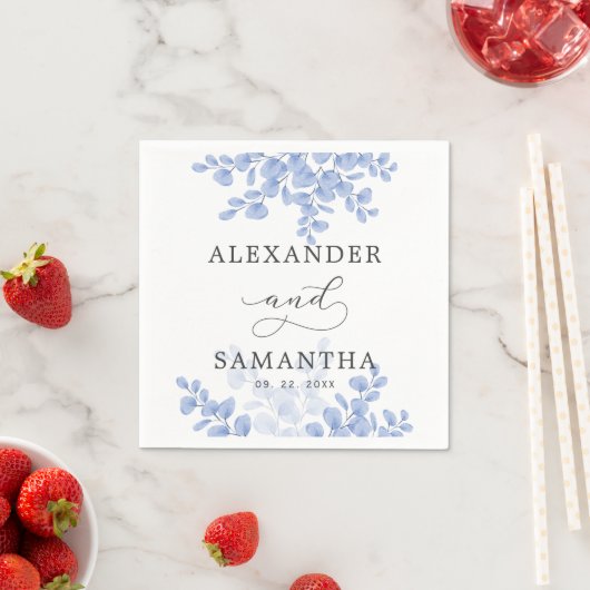 Serviette En Papier Rustique Eucalyptus Feuille Bleu Mariage botanique (En situation)