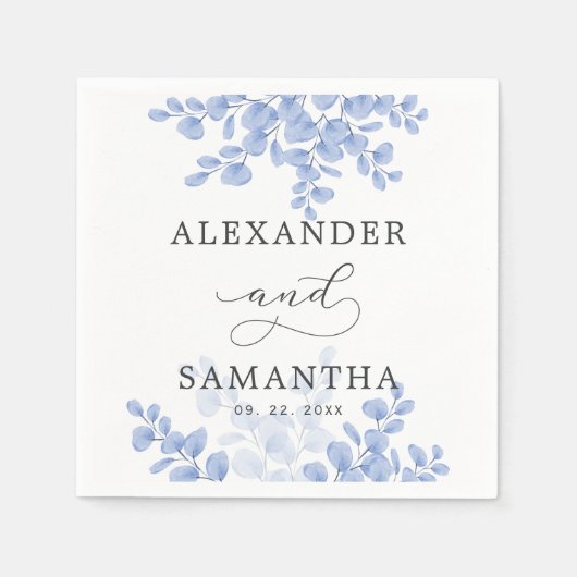 Serviette En Papier Rustique Eucalyptus Feuille Bleu Mariage botanique (Devant)