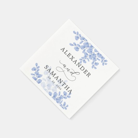 Serviette En Papier Rustique Eucalyptus Feuille Bleu Mariage botanique (Coin)