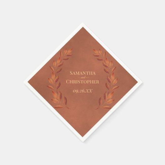 Serviette En Papier Rustique Feuilles en terre cuite Mariage de concep (Coin)