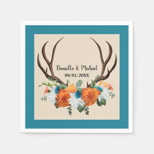 Serviette En Papier Rustique Floral Antlers BOHO Mariage (Devant)
