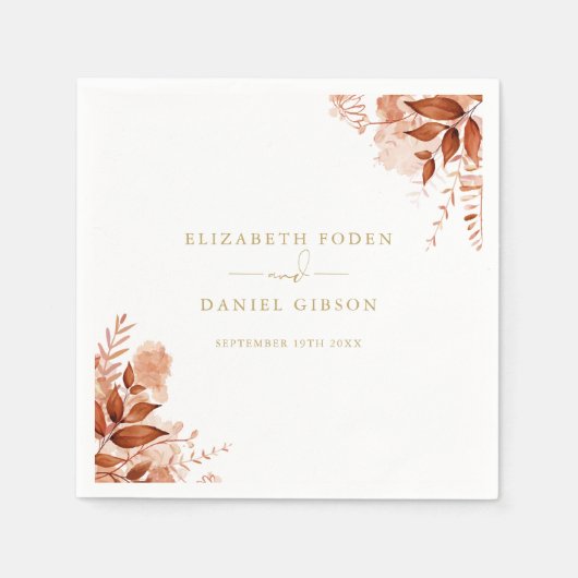 Serviette En Papier Rustique Floral Automne Mariage d'or automne (Devant)