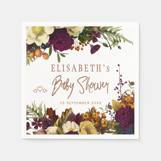 Serviette En Papier Rustique floral élégant baby shower automne (Devant)
