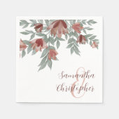 Serviette En Papier Rustique Floral Terracotta & Foliage Mariage (Devant)