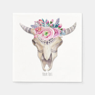 Serviette En Papier Rustique Floral Vache Crâne Boho Chic Custom Party