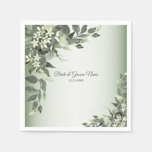 Serviette En Papier Rustique Floral Vert Eucalyptus Parti Feuille (Devant)